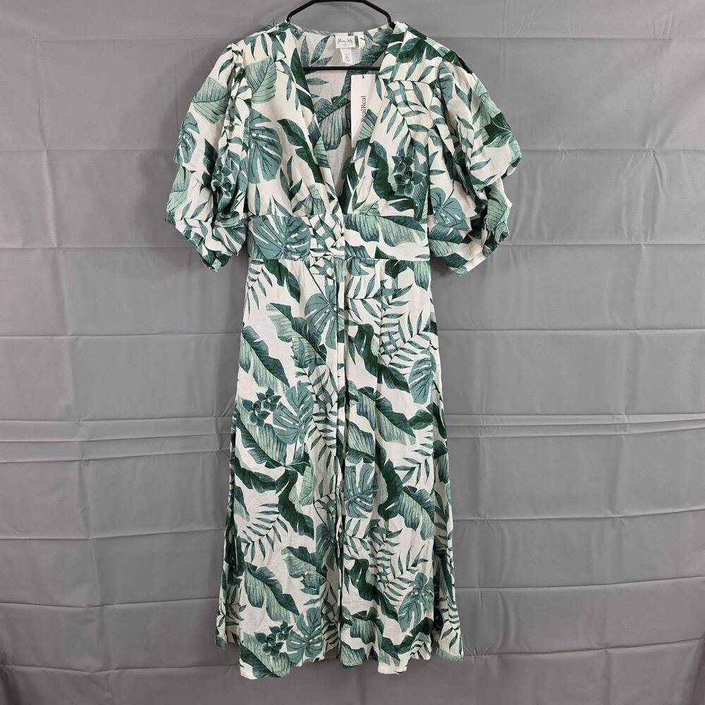 Johanna Ortiz x H&M Dress Medium Linen Blend Midi Green Summer Vacation